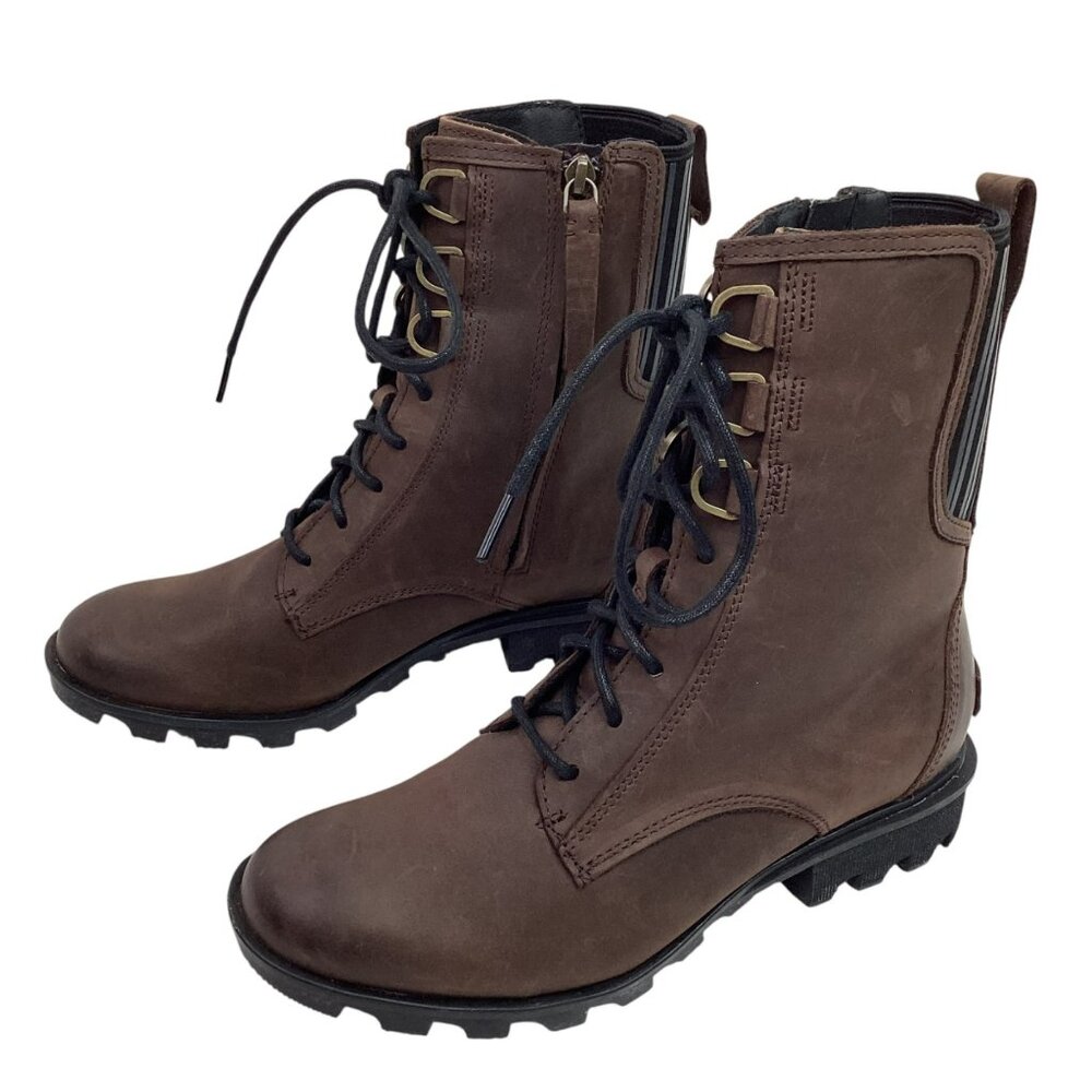 Sorel Phoenix Leather Womens 9.5 Lace-Up Combat Boots Side Zipper Brown